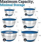 Priority Chef Stainless Steel Mixing Bowls with Lids Set - Premium 30Pcs with 6pc Metal Bowl Set for Kitchen, 3 Graters, Airtight Lids, Non-Slip Bases & Silicone Utensils, Blue