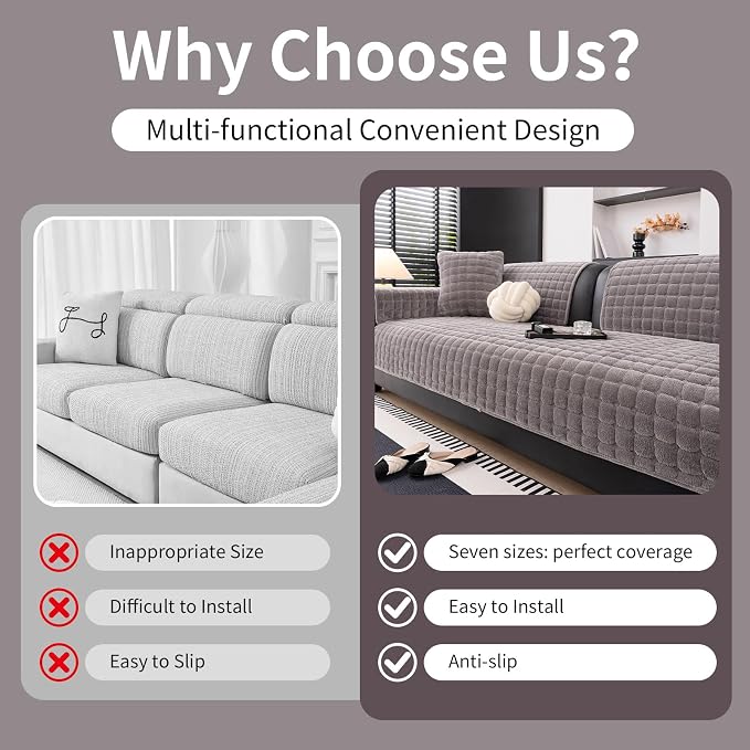 Velvet Couch Cover, Washable Sectional Sofa Cover, Anti Slip Sofa Slipcover - Image 5
