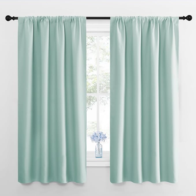 NICETOWN Bedroom Curtains Blackout Draperies, Aqua Blue, 1 Pair, 34-inch W x by NICETOWN