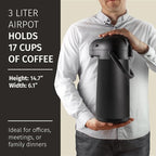 Airpot Coffee Dispenser With Pump, Black - 12 Hours Hot Water Dispenser with Pump, 36 Hours Cold - Coffee Thermal Carafe for Hot Drinks, Tea Flask for Beverages -Large Carafe w/ One-Handed Dispensing