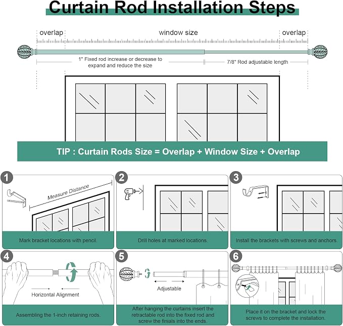 QDWIS Gold Curtain Rods for Windows 48 to 84 inch, Rustic Decorative Drapery - Image 7