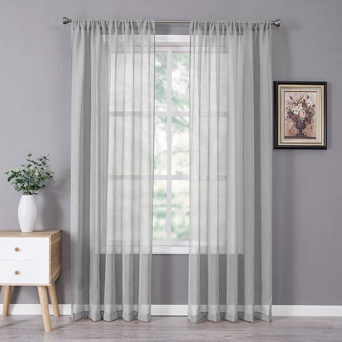 Tollpiz Sheer Curtain Linen Textured Bedroom Curtains Sheer Light Filtering Rod by Tollpiz