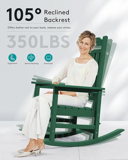 SERWALL HDPE Outdoor Rocking Chair Set of 4, Patio Rocking Chairs Set, Rocking - Image 5