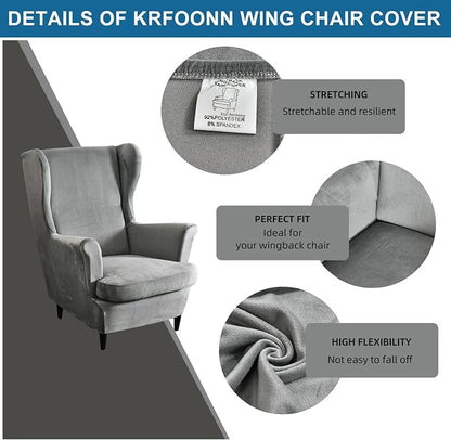 KRFOONN Wingback Chair Cover Slipcovers 2 Piece Stretch Velvet Plush Wing Chair - Image 2