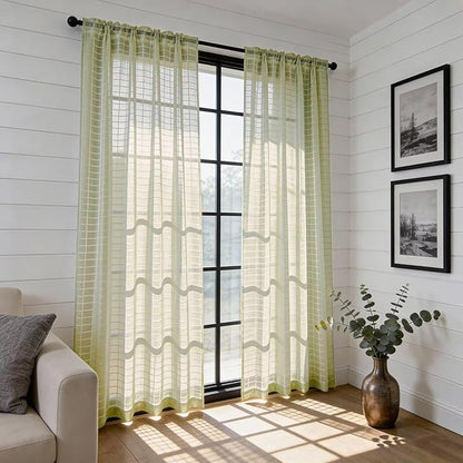 SpaceDresser Check Sheer Curtains 84 Inches 2 Panels Set, Rod Pocket Plaid - Image 4