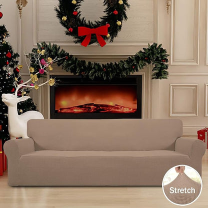 Easy-Going Stretch 4 Seater Oversized Sofa Couch Cover Camel | 1-Piece Extra - Image 2