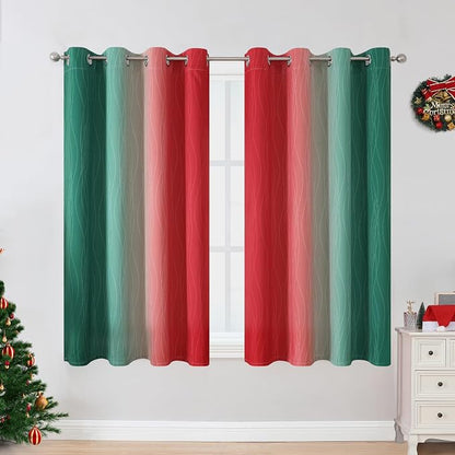 Red and Green Ombre Blackout Curtains 52Wx54L 2 Panels | Ombre Christmas - Image 2