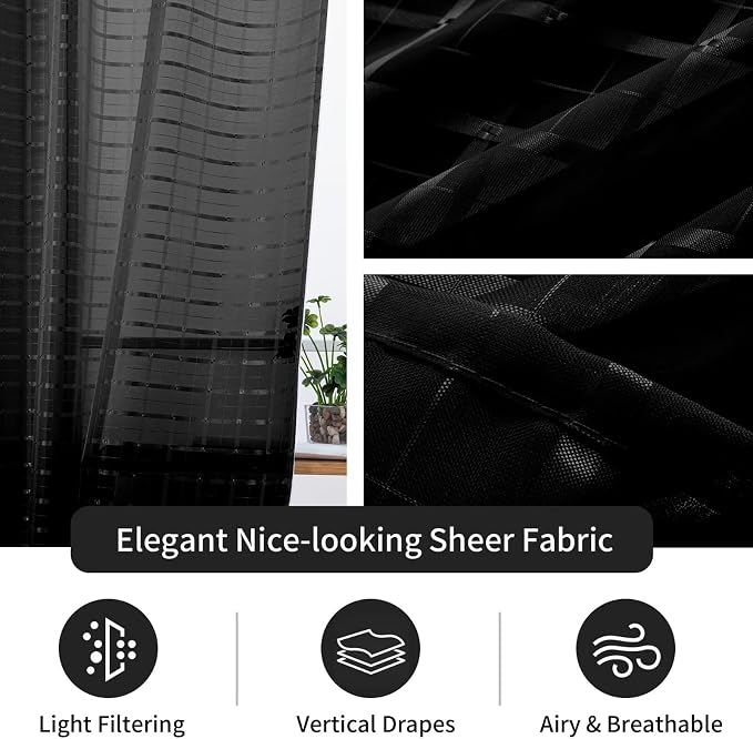 SpaceDresser Check Sheer Curtains 45 Inches Long - Image 4