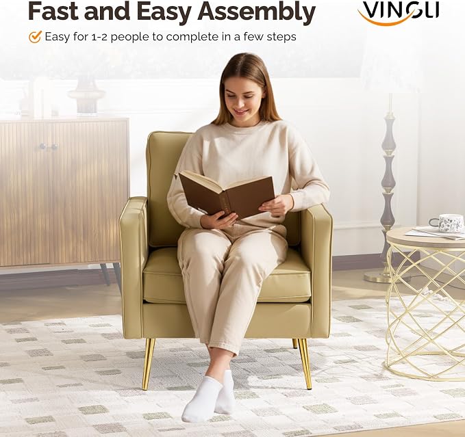 VINGLI Modern PU Leather Accent Chairs Set of 2, Single Sofa Chair - Image 6