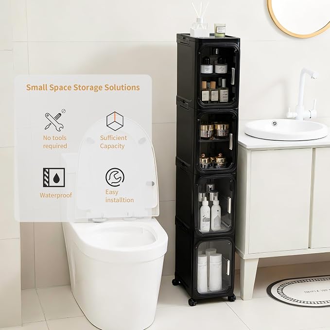 3-Tier Tall Narrow Storage Cabinet, Slim Bathroom Storage Cabinet - Image 3