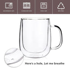 CNGLASS Glass Coffee Mugs 12oz,Double Wall Insulated Mug Set with Handle,Clear Glass Espresso Mugs for Latte,Cappuccino,Tea Bag,Hot and Cold Beverages,Set of 4