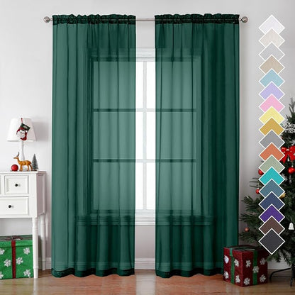 Hunter Green Sheer Curtains 84 Inches Long 2 Panels - Image 2