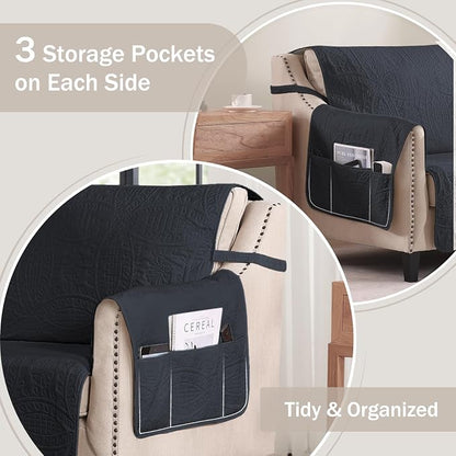 Blue Quilted Recliner Covers, Water-Repellent Recliner Slipcovers, Lazy Boy - Image 4