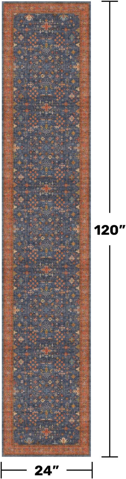 Navy Blue Washable Hallway Runner Rug 2x10 Non Slip Rugs - Image 2