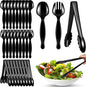 30 Pcs Disposable Black Plastic Serving Utensils,10 Set Including 9" Plastic Serving Spoons, Forks and Tongs for Dinner Parties, Buffets,Banquets, Events, Weddings, and Daily Use