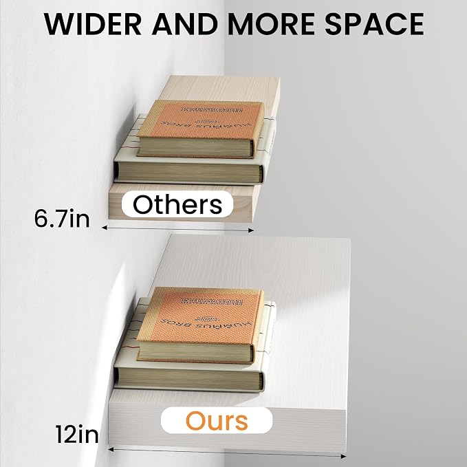 40Inch White Floating Shelves for Wall, 12 Inch Deep Shelves for Bedroom - Image 5