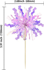 Gyufise 30Pcs Foil Firework Cupcake Toppers Happy Birthday Cake Toppers Tinsel Flower Drink Stirrers Cocktail Food Fruit Toothpicks for Valentine's Day Party Birthday Wedding Supplies Purple