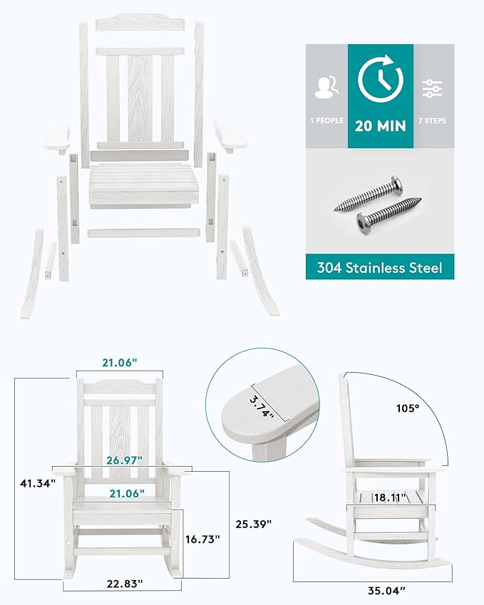 SERWALL Oversized Outdoor Rocking Chair Set of 4, HDPE Outdoor Rocking Chair - Image 3