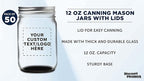 DISCOUNT PROMOS 50 Decorating Mason Jars Set, 12 oz. - Customizable Text, Logo - Canning, Aluminum Lid - Black