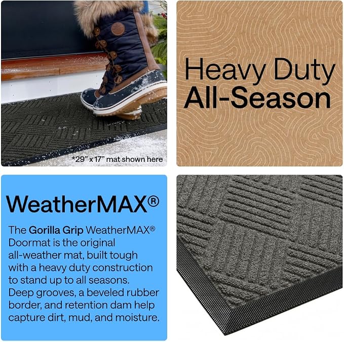 GORILLA GRIP 100% Waterproof All-Season WeatherMAX Doormat, US Designed Natural - Image 3