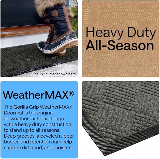 GORILLA GRIP 100% Waterproof All-Season WeatherMAX Doormat 35x23, US Designed - Image 3