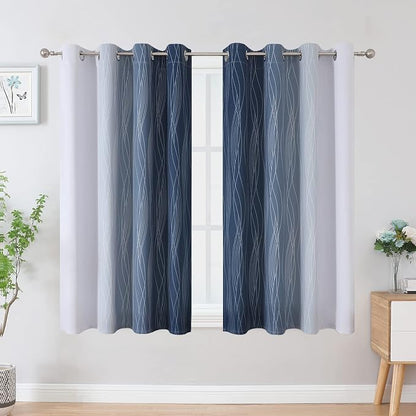 Navy Blue and Greyish White Blackout Curtains - Image 2