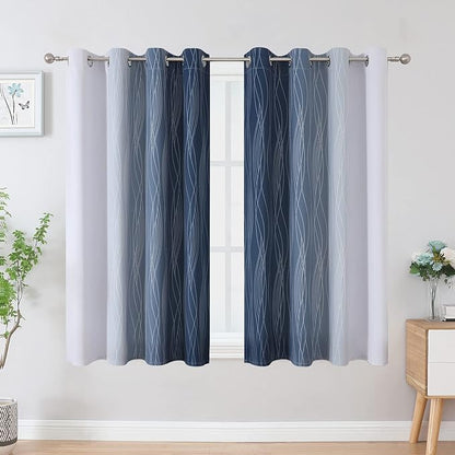 Navy Blue and Greyish White Blackout Curtains - Image 2