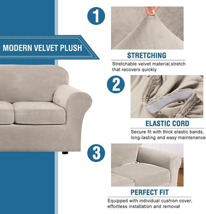 H.VERSAILTEX Modern Velvet Plush 4 Piece High Stretch Sofa Slipcover Furniture - Image 3