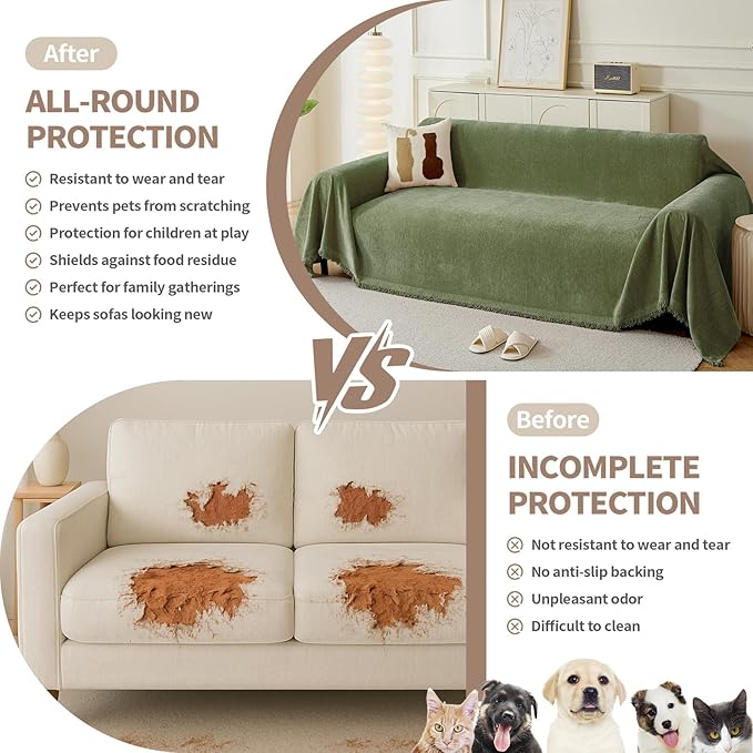 Couch Cover for Dogs, Boho Sofa Covers for 3 Cushion Couch, Chenille Sofa - Image 3