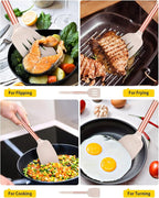 Pack of 2 Silicone Solid Turner, Non Stick Slotted Kitchen Spatulas, High Heat Resistant BPA Free Cooking Utensils, Ideal Cookware for Fish, Eggs, Pancakes(Rose Gold Khaki)