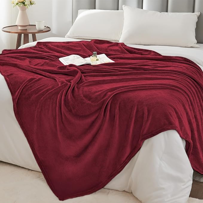 BEDELITE Fleece Blanket Soft Plush Twin Size Blanket Burgundy 60"x80" | Ultra - Image 7