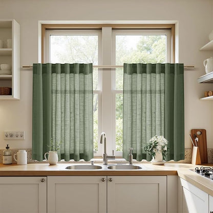 Olive Green Linen Curtains 24 Inch Length - Image 7