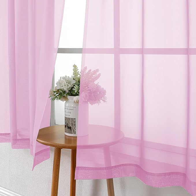 Light Pink Sheer Curtains 36 Inch Length 2 Panels, Elegant Voile Cafe Short - Image 9
