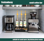 Coffee Syrup Rack Organizer,Syrup Bottle Holder Stand with K Cup Pod Drawer Storage.3 Bottles Storage Shelves for Syrup,Wine,Compact Design for Coffee Bar and Small Spaces