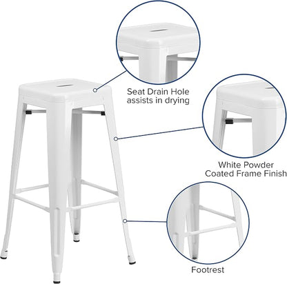 Flash Furniture Lily 4 Pack Commercial Grade 30" High Backless White Metal - Image 6