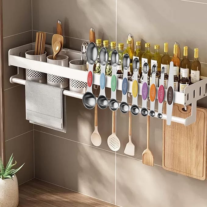 Aovchei 9 PCS Magnetic Measuring Spoons Set, Dual Sided, Stainless Steel Small Tablespoon, Teaspoons, Fits in Spice Jars, for Dry and Liquid, MultiColor
