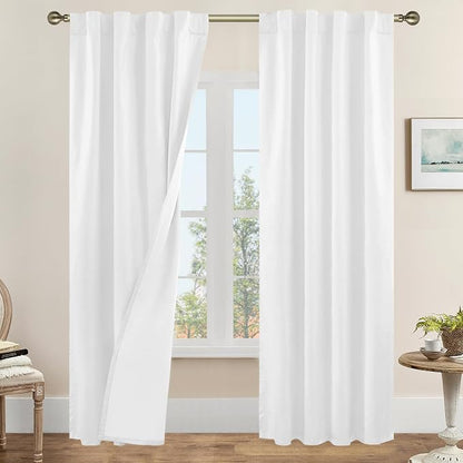 White 100% Blackout Linen Curtains 84 Inches Long by LAMIT