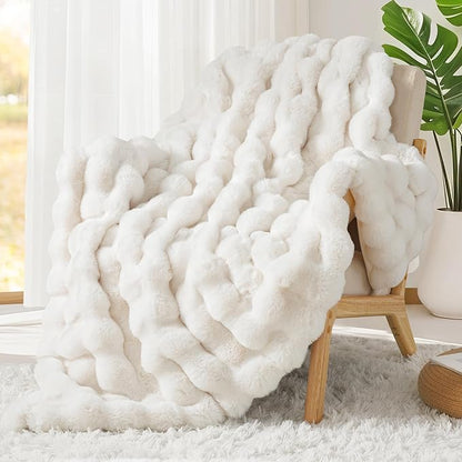 Luxury 1000GSM Rabbit Faux Fur Blanket, Super Heavy Warm Cozy Brown Blankets - Image 7