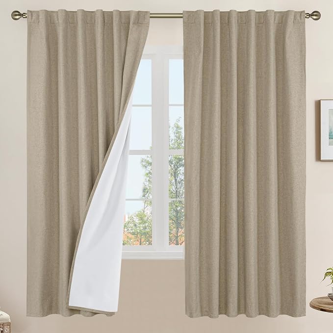 68 Inch 100% Blackout Natural Linen Curtains by LAMIT