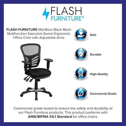 Flash Furniture Nicholas Mid-Back Black Mesh Multifunction Executive Swivel - Image 6
