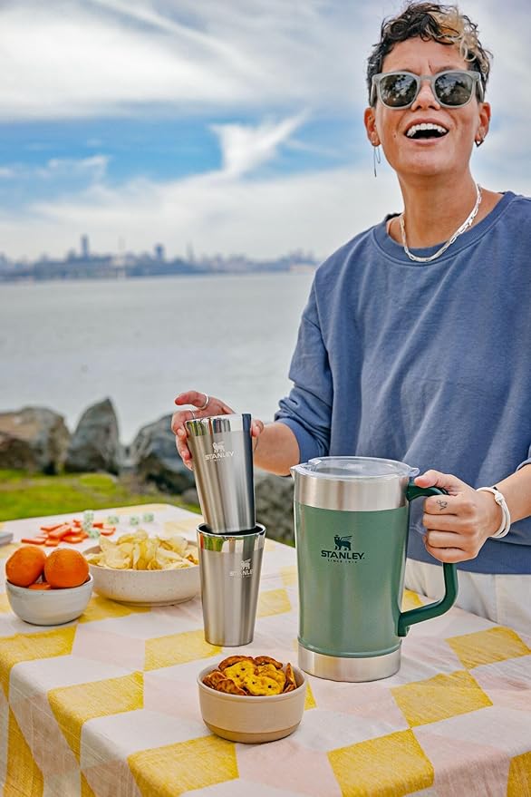 Stanley Stay-Chill Pitcher 64 oz | Cold Water, Beer, and Drink Pitcher with Lid | Large Capacity Durable Beverage Container with Handle | Insulated Stainless Steel | BPA-Free | Hammertone Green