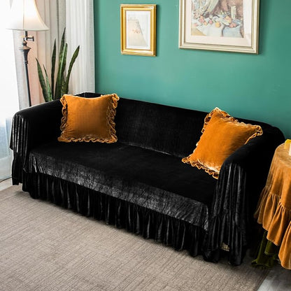 GLORY SEASON Velvet Sofa Cover Soft Decorative Luxurious Solid Exquisite Ruffle - Image 7