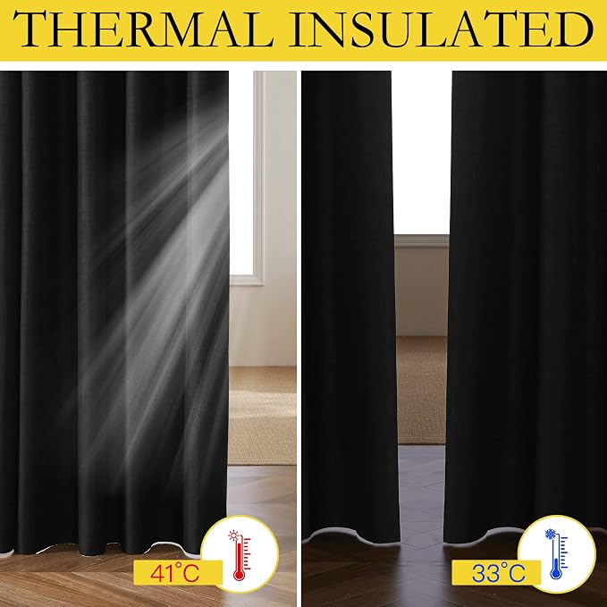 NICETOWN Vintage Open Linen Weave Flax Thermal Curtains, 100% Blackout Curtains - Image 3