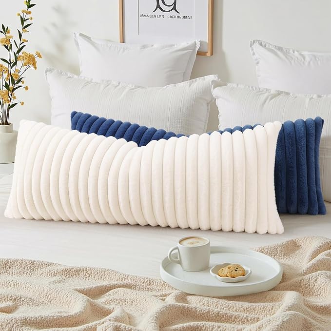 decorUhome Fall Faux Fur Throw Pillow Covers 14x36 Pack of 1 Navy Blue | - Image 7