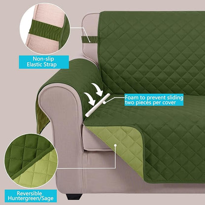 U-NICE HOME Large Sofa Cover Reversible Couch Cover, Huntergreen/Sage | - Image 3