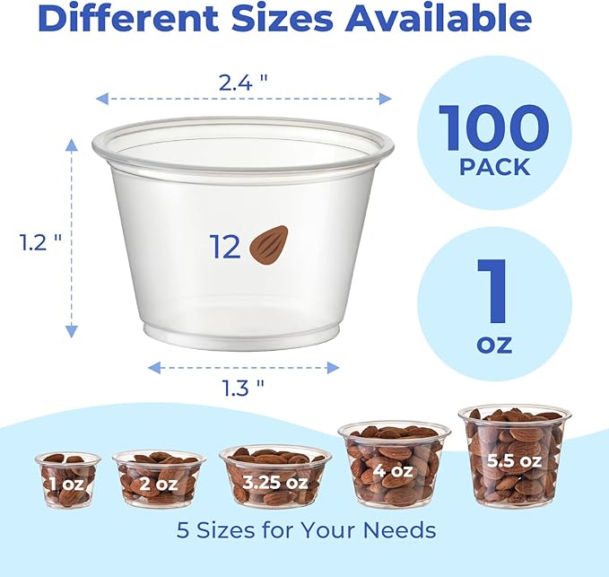 Fit Meal Prep 2500 Pack 1 oz BPA Free Condiment Cups No Lids, Disposable Jello Shots Containers, Small Dipping Sauce Cups, Plastic Ramekins in Bulk, Stackable Souffle Cups for Sample, Portioning