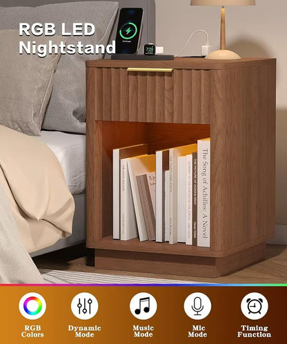 Akxomel Fluted Nightstands Set of 2, Wooden Night Stand - Image 6