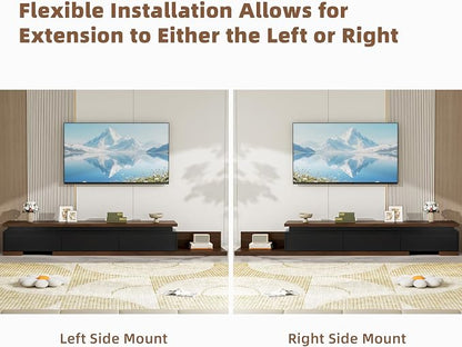 Extendable TV Stand with LED Lights, Modern TV Console with 3 Drawers, Wooden - Image 4
