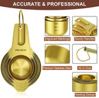 Wildone Gold Measuring Cups & Spoons Set of 21 - Includes 7 Stainless Steel Nesting Measuring Cups, 8 Measuring Spoons, 1 Leveler & 6 Mini Measuring Spoons, Ideal for Dry & Liquid Ingredients
