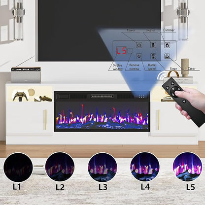 PRETZI Fireplace TV Stand with 36" Fireplace Up to 80" TVs, Remote Control - Image 4